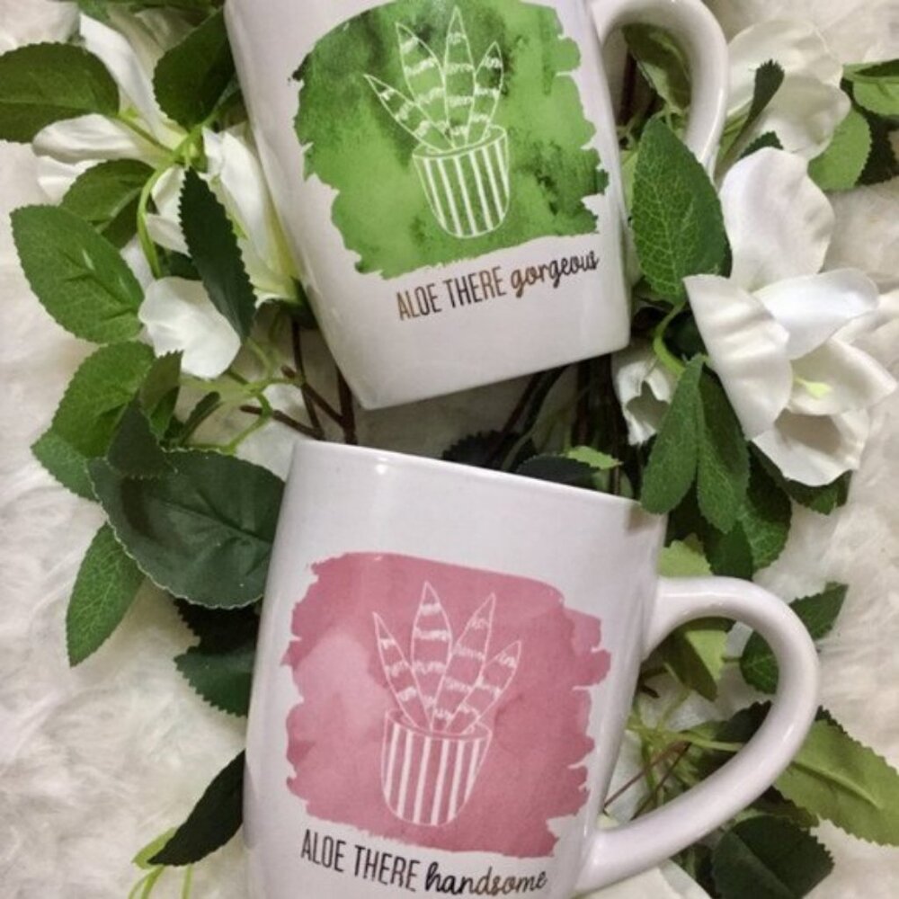 “Aloe There” Coffee Mugs Set of 2 | 15 oz | Stoneware | Dishwasher Safe